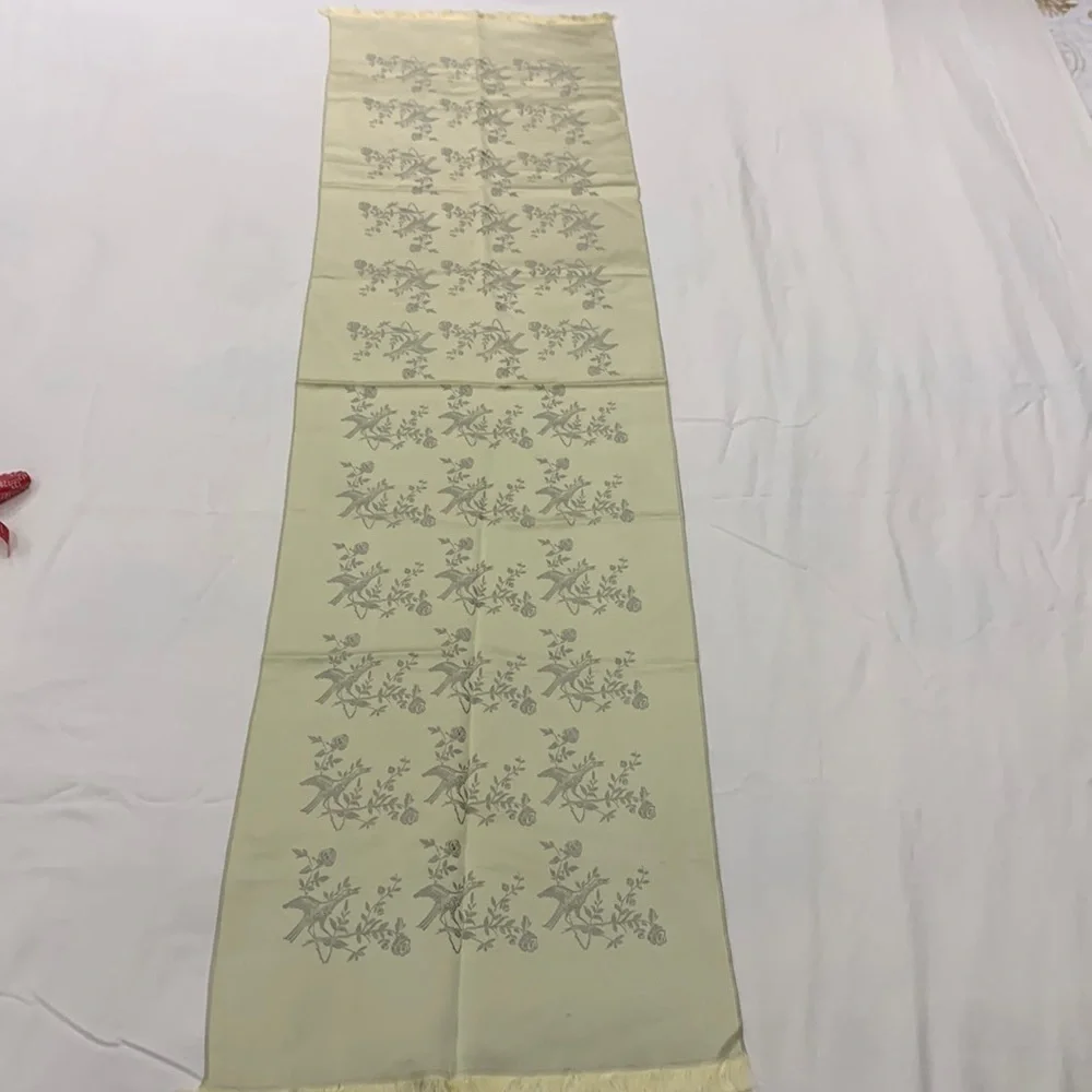 Lovely Chinese silk oblong scarf bird and roses 2 tone